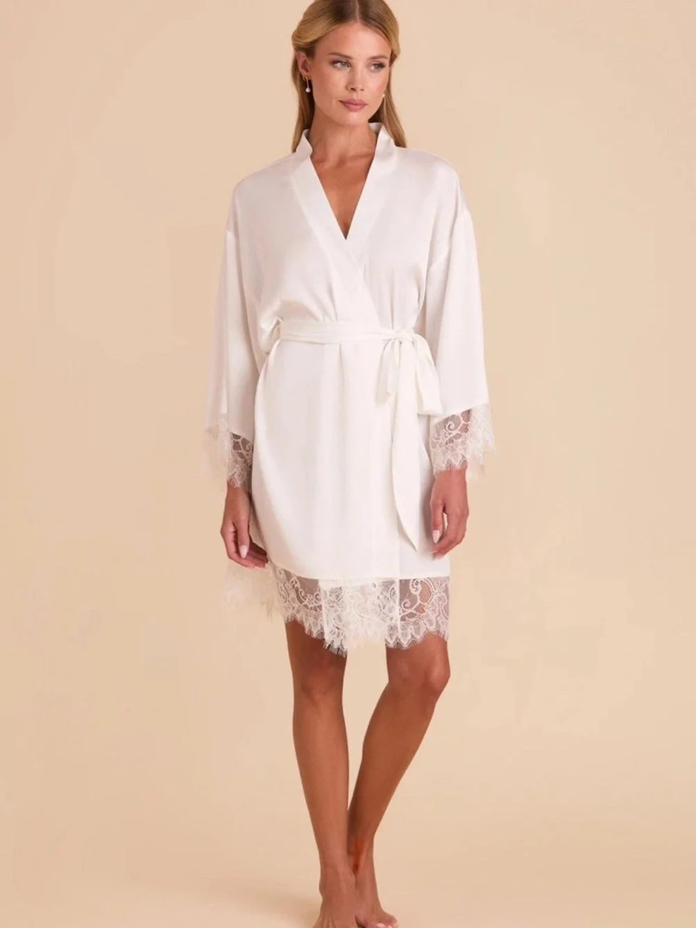 Birdy Grey White Claudette Lace Robe With Tie BRIDE Size XS/S NWT!!